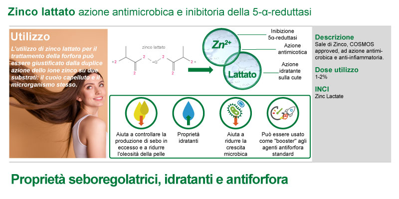 Zinco lattato, naturale fonte di Zinco ad azione azione antimicrobica e inibitoria della  5-α-reduttasi